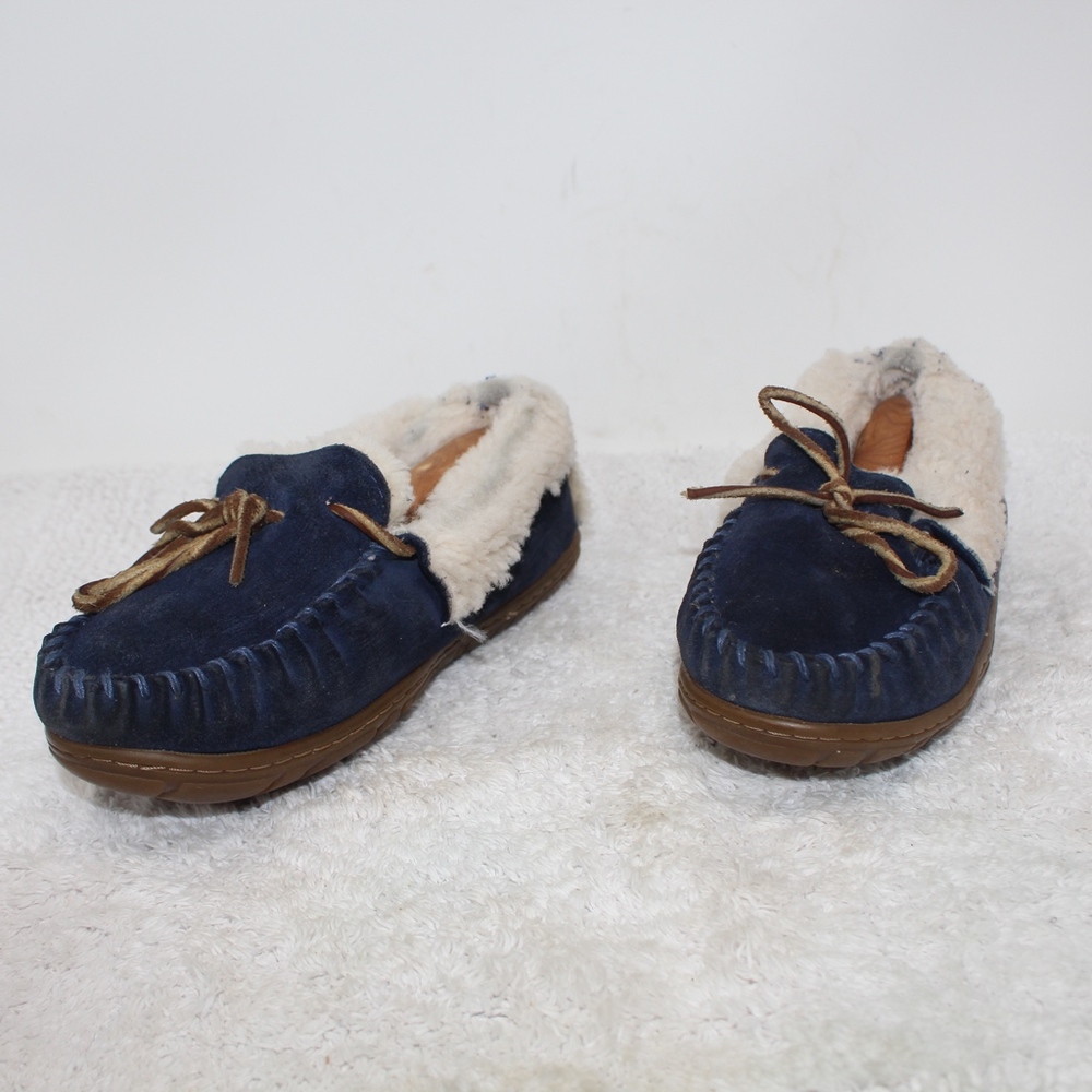 LL Bean Wicked Good Shearling Moc Slippers Blue 7 - Picture 4 of 8
